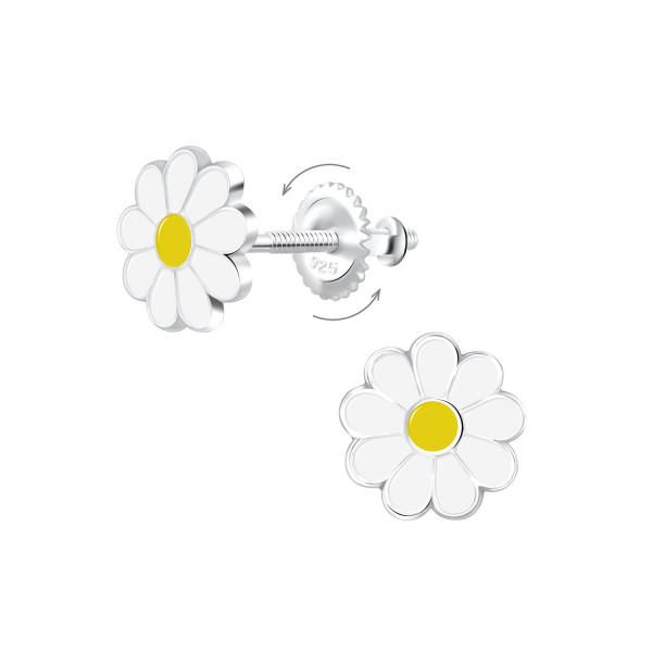 Ohrstecker Blume weiß 925 Silber Drehverschluss