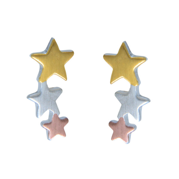 Ohrstecker 3 Sterne in verschiedenen Größen, 925 Silber, dreifarbig