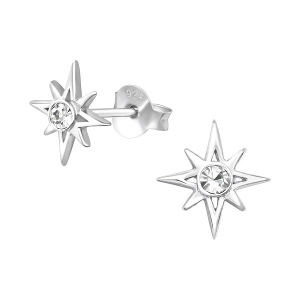 Ohrstecker Nordstern schlicht mit Glitzerstein 925-Silber e-coated